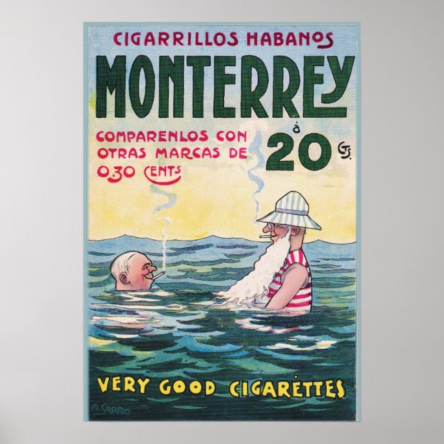 1906 Vintage Monterrey Cigar-reklam Poster (Framsidan)