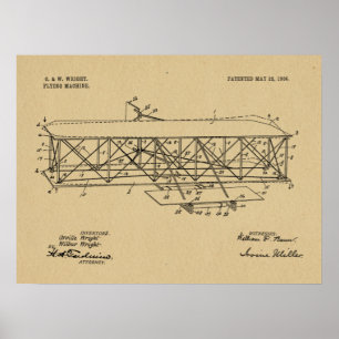 1906 Wright Brothers Airplan Patent Teckning Skriv Poster