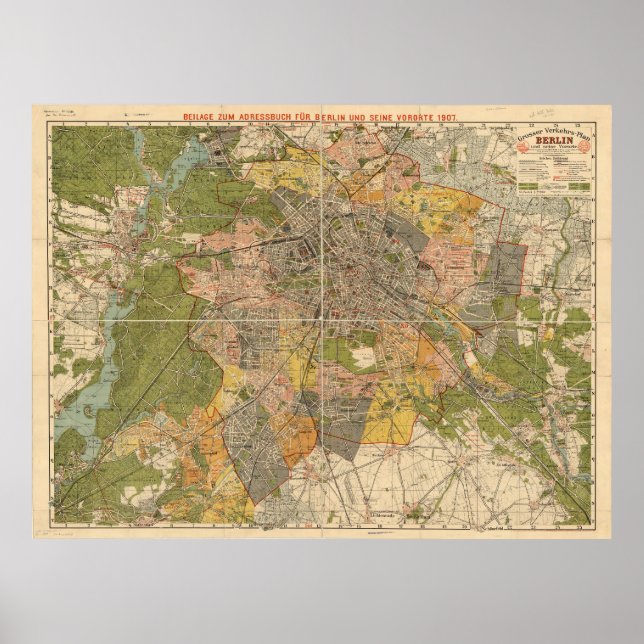 1907 Berlin Transportation Map – Germany Map Poster (Framsidan)