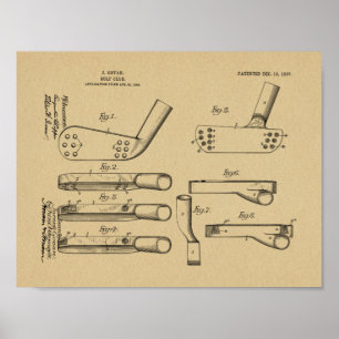 1907 Golf Klubb Head Patent Art Teckning Print Poster