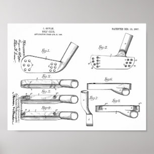 1907 Golf Klubb Head Patent Art Teckning Print Poster