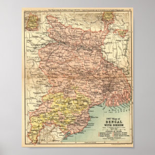1907, Karta, Bengal, Sikkim, Indien Poster