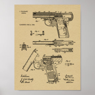 1908 Gun Warnant Patent Art Teckning Skriv ut Poster