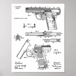 1908 Gun Warnant Patent Art Teckning Skriv ut Poster