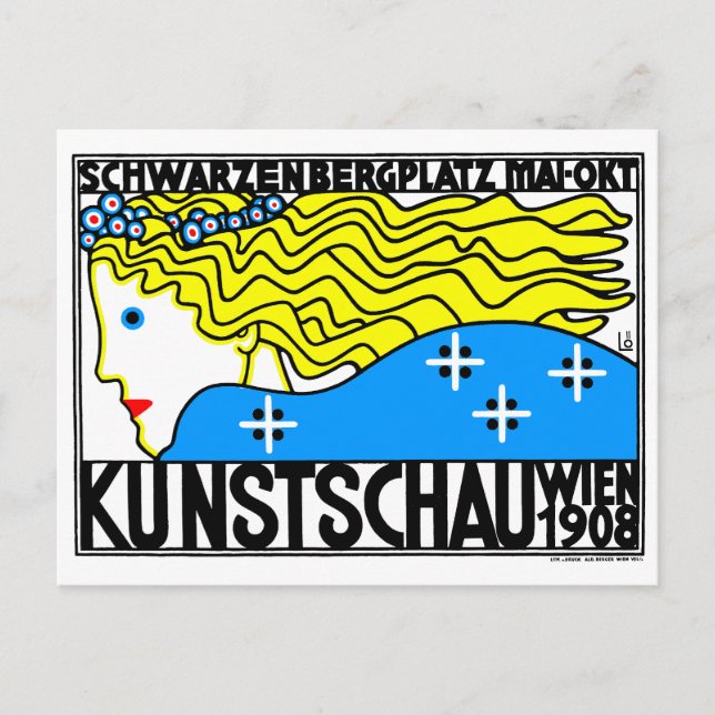 1908 Wien Art nouveau Art Show Fair Maiden Vykort (Framsida)