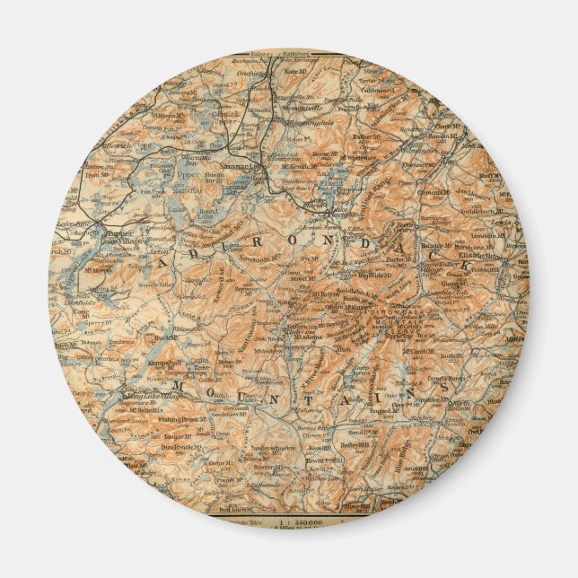 1909 Adirondacks Karta från Baedekers reseguide Magnet (Framsidan)