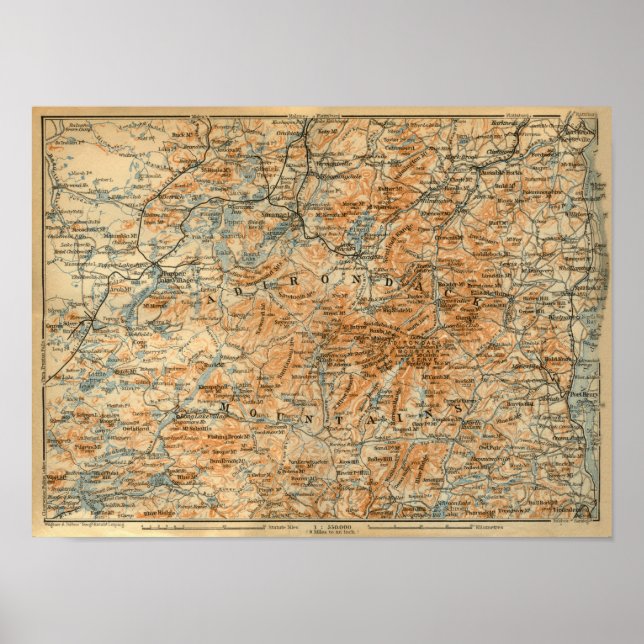 1909 Adirondacks Karta från Baedekers reseguide Poster (Framsidan)