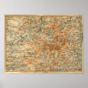 1909 Adirondacks Karta från Baedekers reseguide Poster