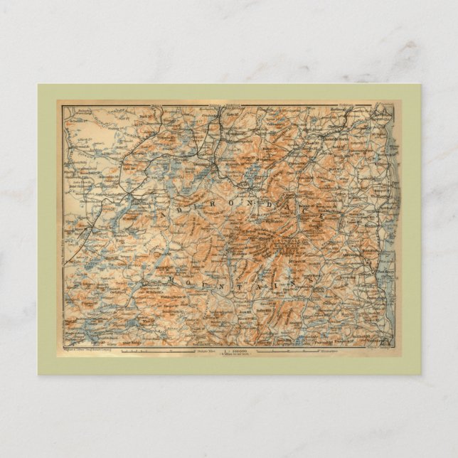 1909 Adirondacks Karta från Baedekers reseguide Vykort (Framsida)