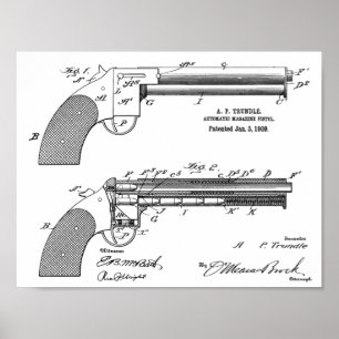 1909 Gun Auto Patent Art Teckning Skriv ut Poster