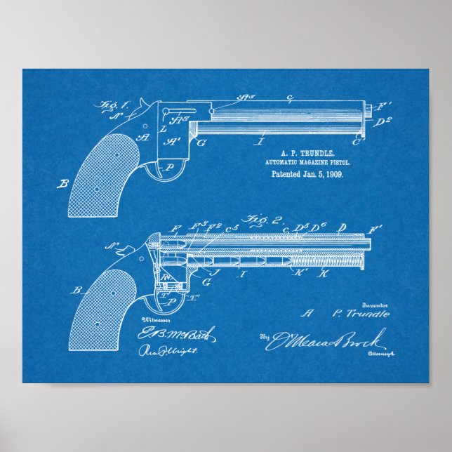 1909 Gun Auto Patent Art Teckning Skriv ut Poster (Framsidan)