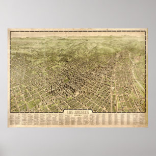 1909 Los Angeles, CA Birds Öga View Panoramic Kart Poster
