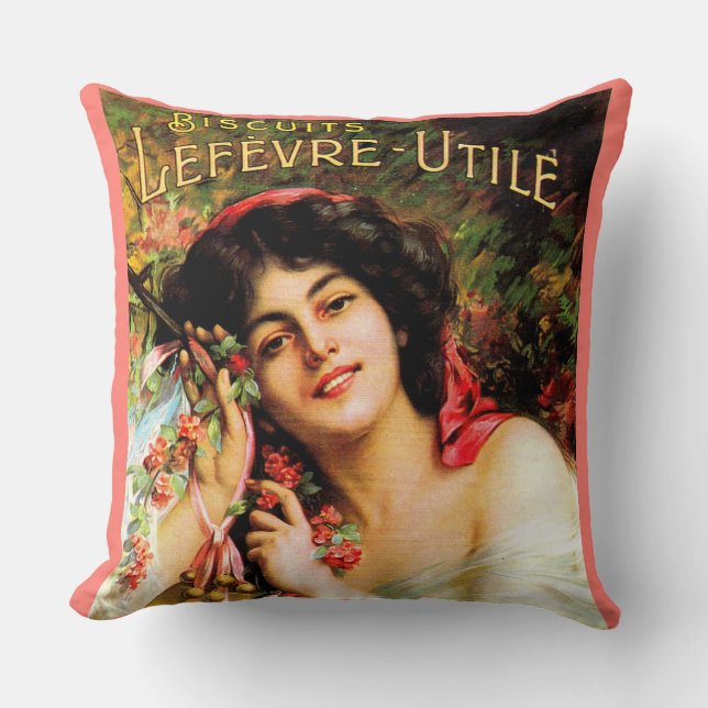 1909 söt dam Biscuits Lefevre-Utile Kudde (Framsida)