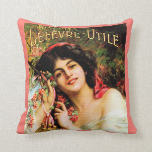 1909 söt dam Biscuits Lefevre-Utile Kudde