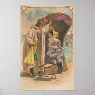 1909 vykort. Beach Vacation. Swimwear stil Poster