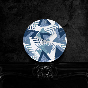 190-talets Abstrakt Turquise Navy Blue Mönster Rund Klocka