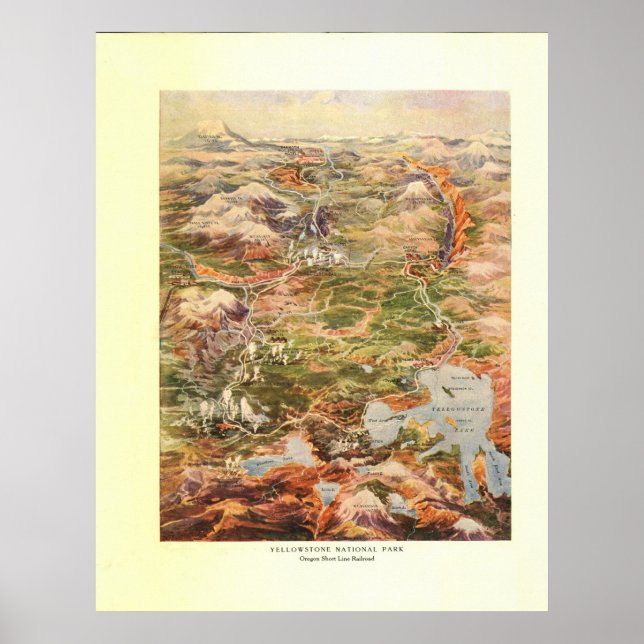 1910 Aerial View Karta - Yellowstone National Park Poster (Framsidan)
