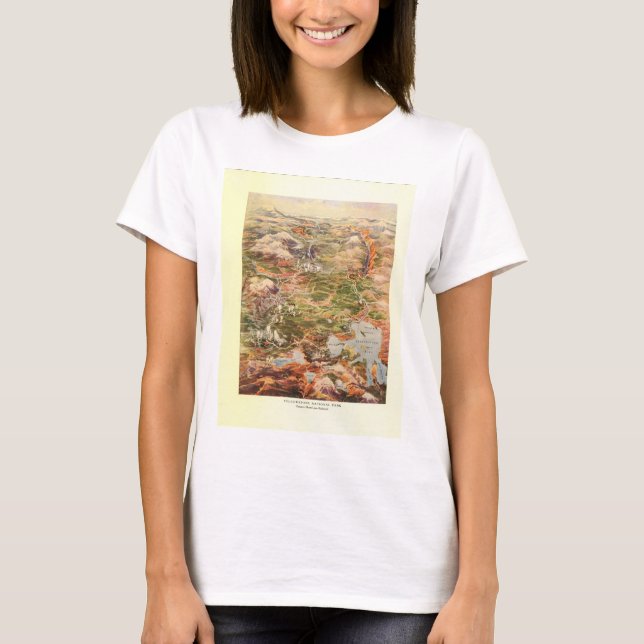 1910 Aerial View Karta - Yellowstone National Park T-shirt (Framsida)