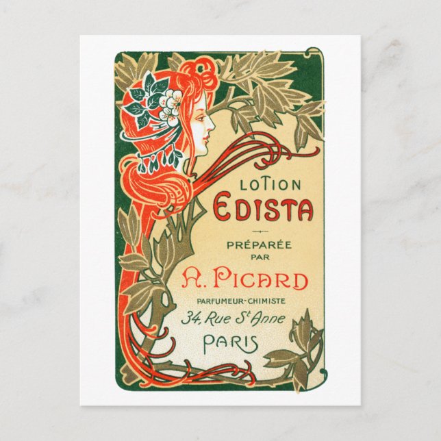 1910 Fransk Art Nouveau-etikett Vykort (Framsida)