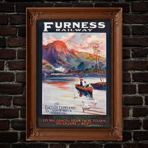 1910 Furness Railway English Sjöar Travel Poster
