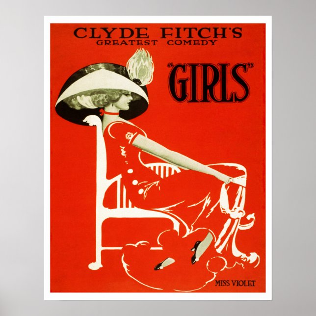 1910 "Girls" teater och Clyde Fitch Poster (Framsidan)