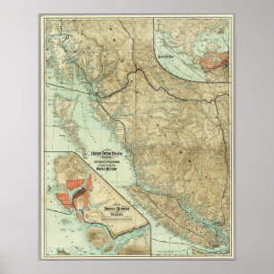 1910 Karta Grand Trunk Pacific Railway i BC Canada Poster