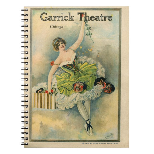 1910 Loely Woman Thespian Garrick Theater Chicago Anteckningsbok (Framsidan)
