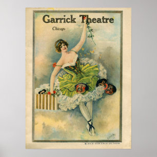 1910 Loely Woman Thespian Garrick Theater Chicago Poster