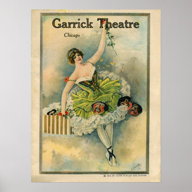 1910 Loely Woman Thespian Garrick Theater Chicago Poster (Framsidan)