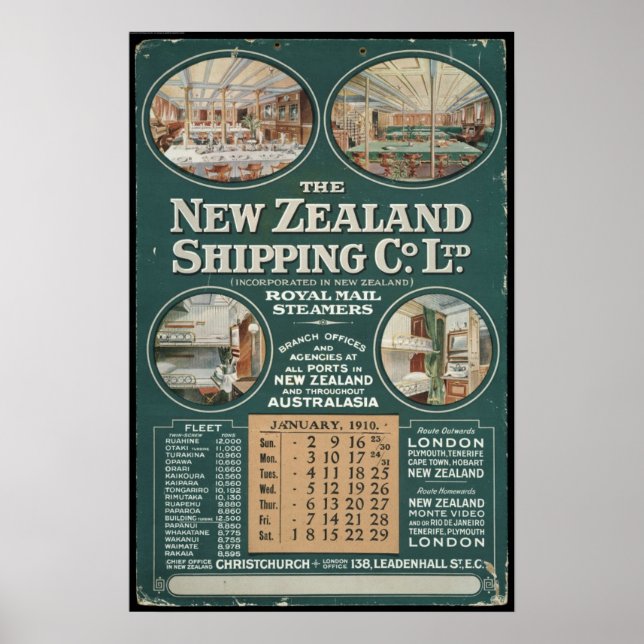 1910 New Zealand Shipping Company Poster (Framsidan)