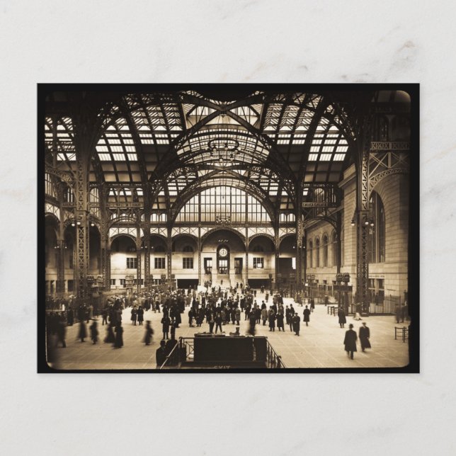 1910 Penn Station NYC Magic Lantern Slide Sepia Vykort (Framsida)