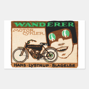 1910 Poster av Wanderer-motorcykel Rektangulärt Klistermärke