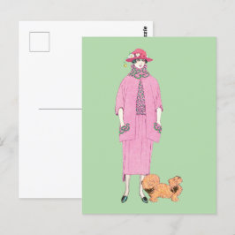 1910-talets illustration av Dam och Pekingese Hund Vykort