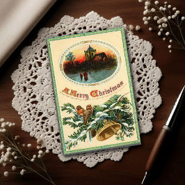 1910 Vintage Christmas Holly Vykort