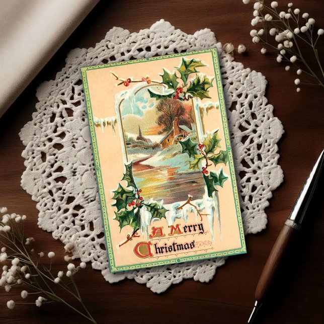 1910 Vintage Christmas Holly  Vykort (Skapare uppladdad)