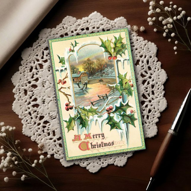 1910 Vintage Christmas Holly Vykort (Skapare uppladdad)