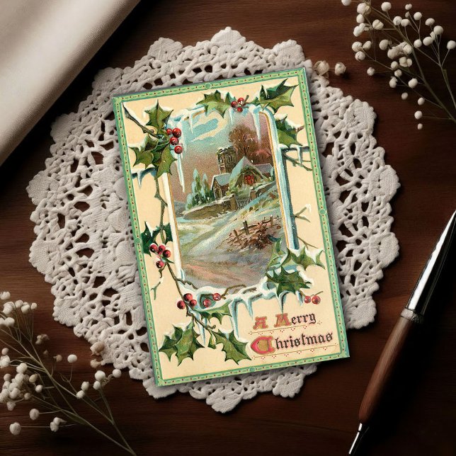 1910 Vintage Christmas Holly  Vykort (Skapare uppladdad)