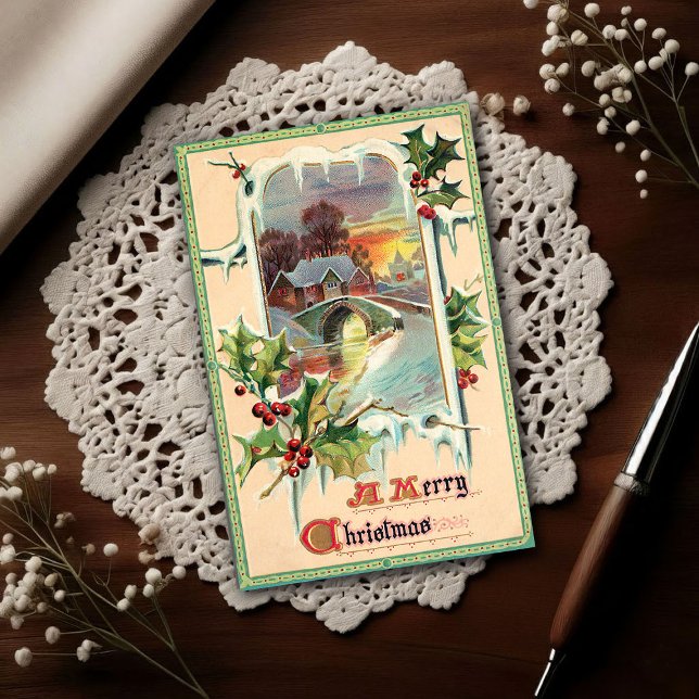 1910 Vintage Christmas Holly Vykort (Skapare uppladdad)