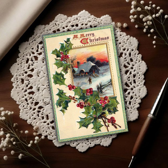 1910 Vintage Christmas Holly  Vykort (Skapare uppladdad)