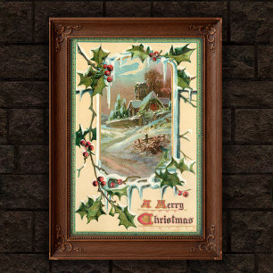 1910 Vintage jul Holly Poster art