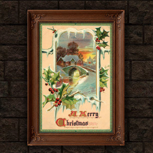1910 Vintage jul Holly Poster art