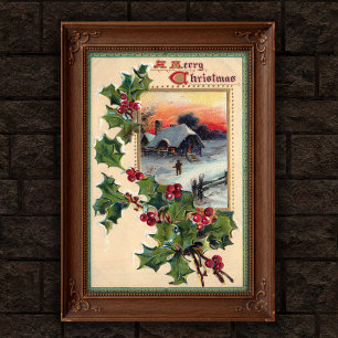 1910 Vintage jul Holly Poster art