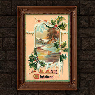 1910 Vintage jul Holly Poster art