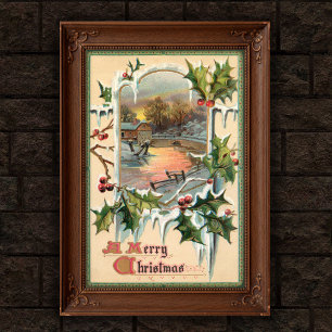 1910 Vintage jul Holly Poster art