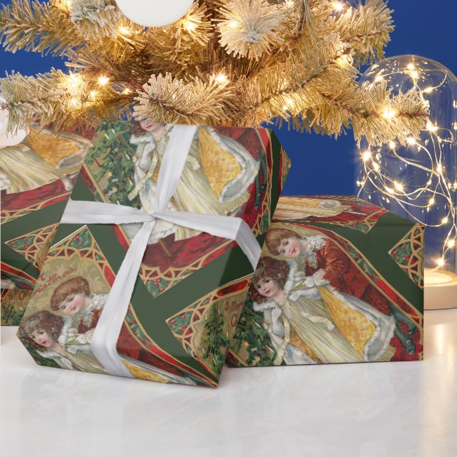 1910 Vintage jul Tuck Boy and Girl Presentpapper (Helgdagar)