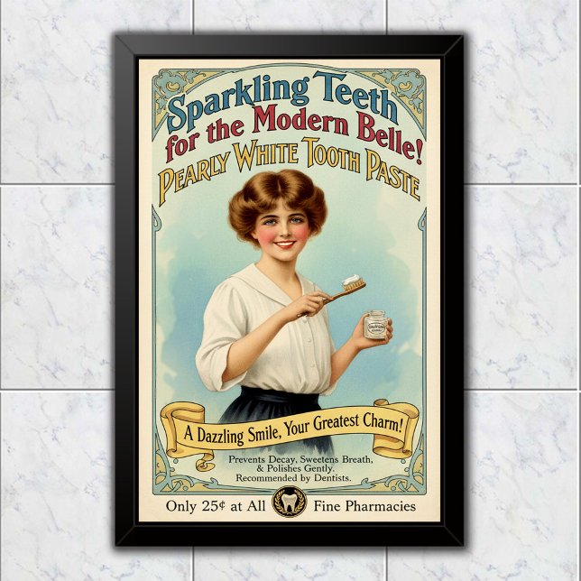 1910 Vintage Pearly White Toothpaste Advertising Poster (Skapare uppladdad)
