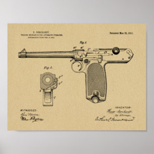 1911 Automatisk utskrift av Gun Patent Art Tecknin Poster