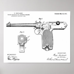 1911 Automatisk utskrift av Gun Patent Art Tecknin Poster