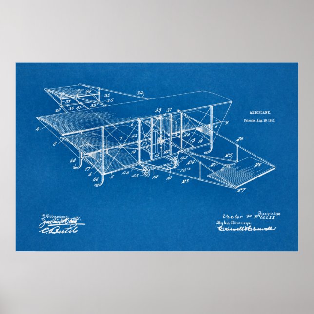 1911 Flygplanspatent Art Teckning Skriv ut Poster (Framsidan)