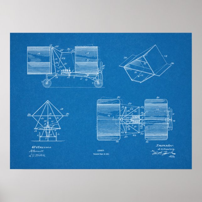 1911 Flygplanspatent Art Teckning Skriv ut Poster (Framsidan)